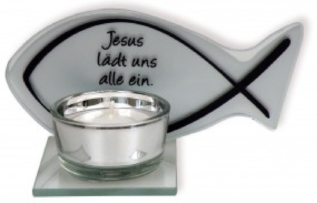 Glas-Teelichthalter "Fisch" - Jesus lädt uns alle ein
