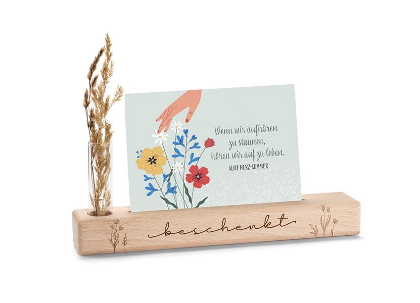 Kartenhalter mit Vase "Beschenkt"