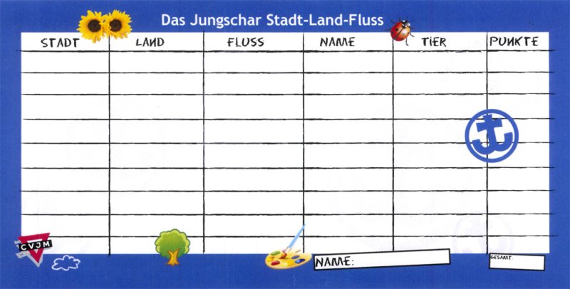 Stadt-Land-Fluss Jungschar-Spielblätter