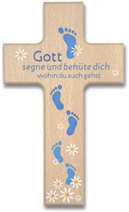 Holzkreuz "Gott segne dich" blau