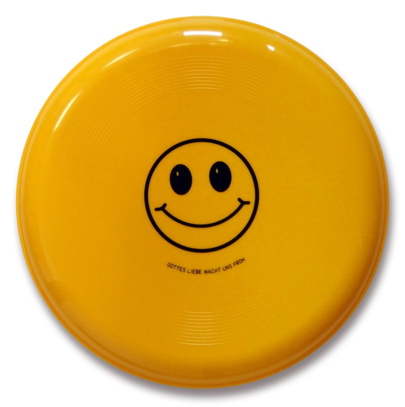 Frisbee Smiley "Gottes Liebe macht uns froh" - gelb